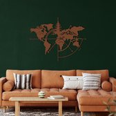 Wanddecoratie |Wereldkaart Berg/ World Map Mountain  decor | Metal - Wall Art | Muurdecoratie | Woonkamer |Bronze| 117x91cm