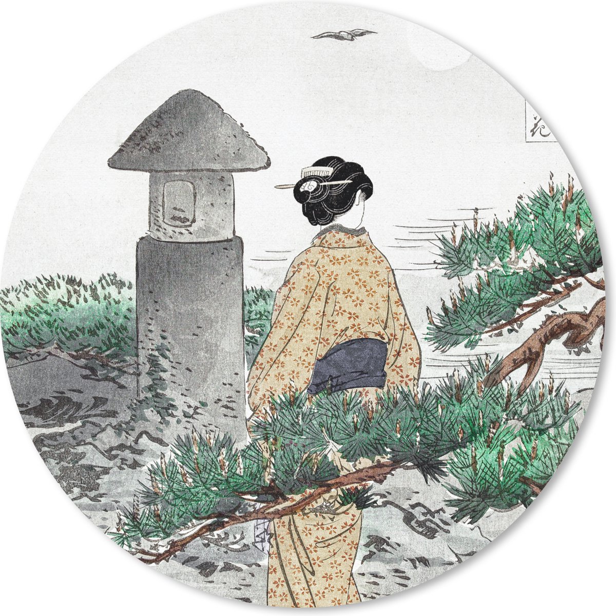 Muismat rond 30x30 cm - Mousepad Vrouw - Kimono - Boom - Japans - Ronde muismatten