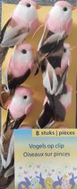 8 kleine roze vogeltjes op clip voor paasboom - paasdecoratie voor paastakken - Pasen