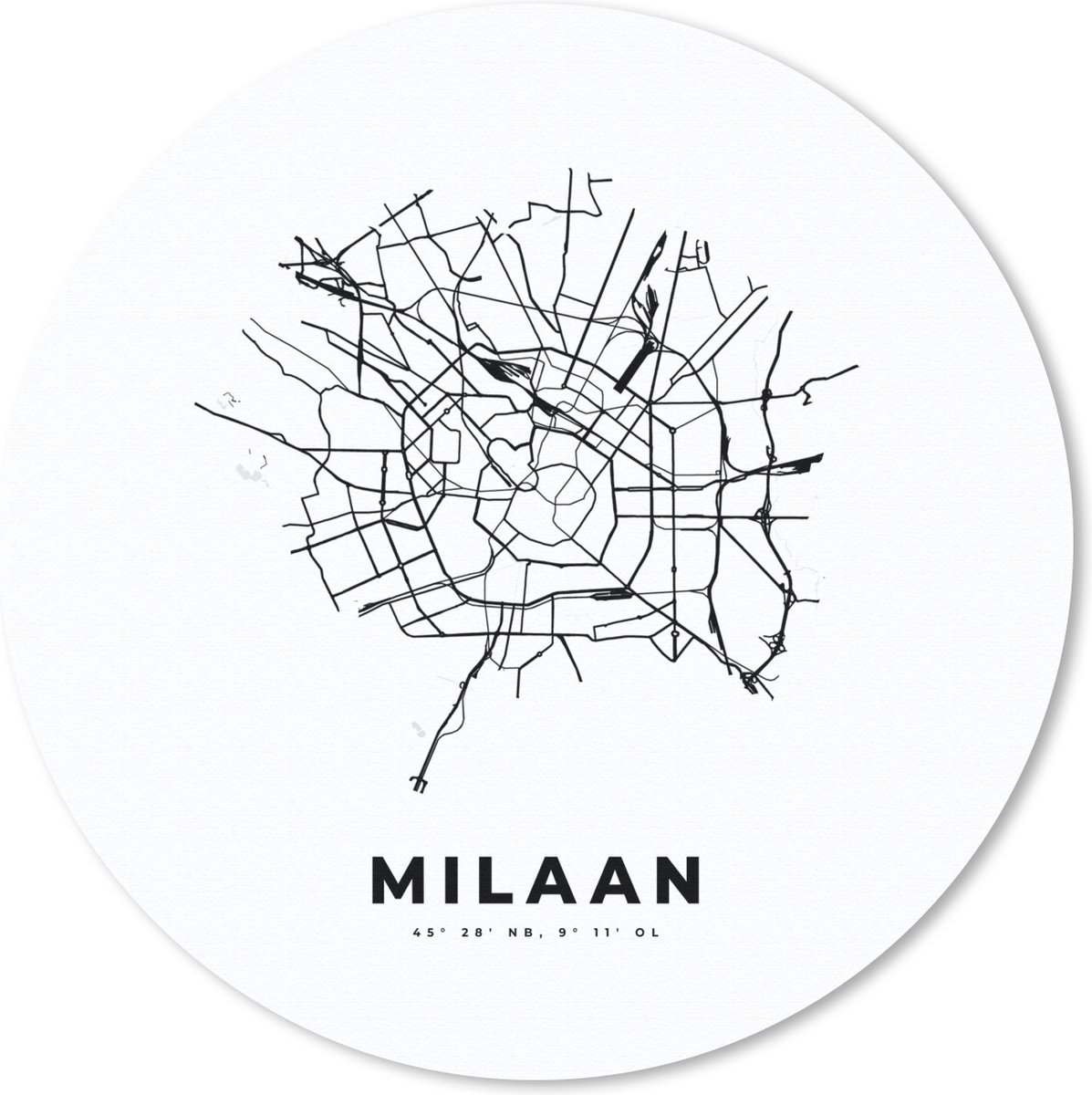 Muismat rond 20x20 cm - Mousepad Milaan - Kaart - Zwart Wit - Ronde muismatten
