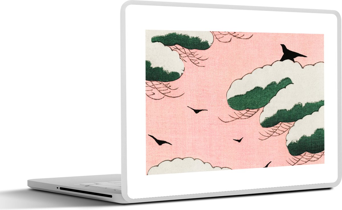 Laptop sticker - 10.1 inch - Wolken - Vogel - Retro - Japans - Scandinavisch - 25x18cm - Laptopstickers - Laptop skin - Cover