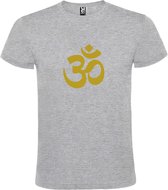 Grijs  T shirt met  print van  "het mooie spirituele Ohm teken" " print Goud size XL