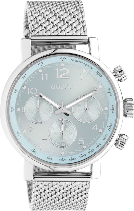 OOZOO Timepieces - zilverkleurige horloge met zilverkleurige metalen mesh armband - C10902 - Ø42