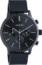 OOZOO Timepieces - Blauwe horloge met blauwe metal mesh armband - C10912 - Ø45