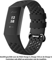 Zwart Siliconen Bandje voor Fitbit Charge 3 / Charge 3 SE / Charge 4 – Maat: zie maatfoto – black rubber smartwatch strap - Polsbandje