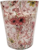 Cactula grote glazen pot met geurkaars met bloemenprint 13 x 16 cm Geur: Orange Grove