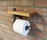 Industriële Toiletrolhouder met plankje - Handgemaakt - Eiken telefoonplankje - Incl. bijbehorende schroeven - wc rolhouder - Landelijk - staal.