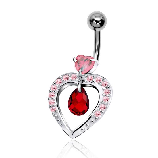 JoyS Navel piercing Hartje bedel Sterling zilver 925 rood roze