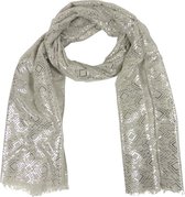 Dames sjaal in taupe met zilver patroon - 70 x 180 cm
