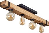 Industrieel Houte Rechtehoek Hanglamp - plafondlamp zwart, natuurlijke kleur, 4-lichtbronnen - vintage Bruine Houte Plafondlamp - retro Hanglamp - Slaapkamer - Houte Plafondlamp -
