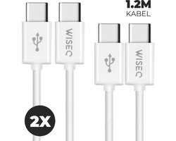 WiseQ USB C Kabel - 1.2 Meter USB-C Oplader Kabel - Geschikt voor iPhone 17, iPhone 16 en iPhone 15 - Wit - 2 stuks