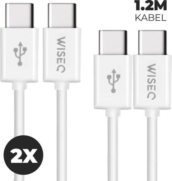 WiseQ USB C Kabel - 1.2 Meter USB-C Oplader Kabel - Geschikt voor iPhone 17, iPhone 16 en iPhone 15 - Wit - 2 stuks