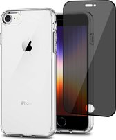 Hoesje geschikt voor iPhone SE 2022 + Privé Screenprotector – Privacy Tempered Glass - Extreme TPU Case Transparant