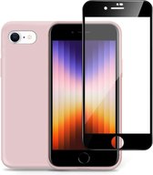 iPhone SE 2022 Hoesje + iPhone SE 2022 Screenprotector – Full Screen Tempered Glass - Liquid Back Case Cover Rose