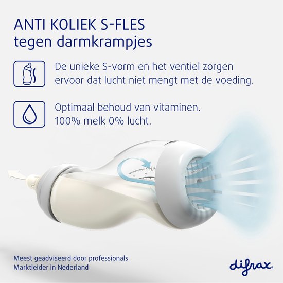 Difrax Babyfles Natural Glas - 310 ml - Roze - 1 Stuk - S-fles - Anti Koliek — afbeelding 3