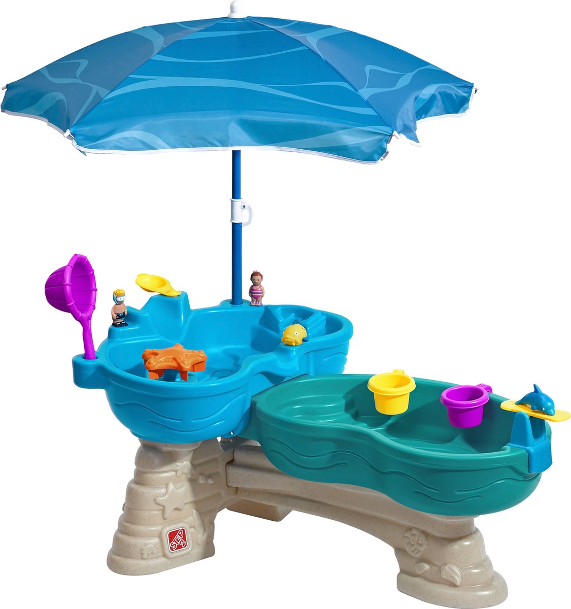Step2 Spill and Splash Watertafel - Met 11 accessoires en parasol - Waterspeelgoed voor kind - Activiteitentafel met water voor de tuin / buiten
