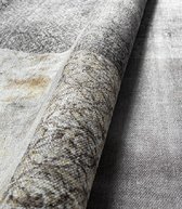 Laagpolig Vintage Patchwork Vloerkleed Edessa Grijs/Goud-80 x 250 cm