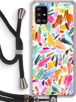 Case Company® - Samsung Galaxy A51 5G hoesje met Koord - Watercolor Brushstrokes - Telefoonhoesje met Zwart Koord - Bescherming aan alle Kanten en Over de Schermrand