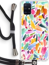 Case Company® - Samsung Galaxy A51 4G hoesje met Koord - Watercolor Brushstrokes - Telefoonhoesje met Zwart Koord - Bescherming aan alle Kanten en Over de Schermrand