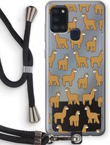 Case Company® - Samsung Galaxy A21s hoesje met Koord - Alpacas - Telefoonhoesje met Zwart Koord - Bescherming aan alle Kanten en Over de Schermrand