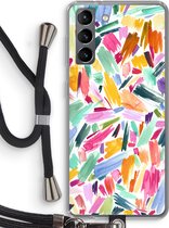 Case Company® - Samsung Galaxy S21 hoesje met Koord - Watercolor Brushstrokes - Telefoonhoesje met Zwart Koord - Bescherming aan alle Kanten en Over de Schermrand