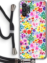 Case Company® - Samsung Galaxy A32 5G hoesje met Koord - Little Flowers - Telefoonhoesje met Zwart Koord - Bescherming aan alle Kanten en Over de Schermrand