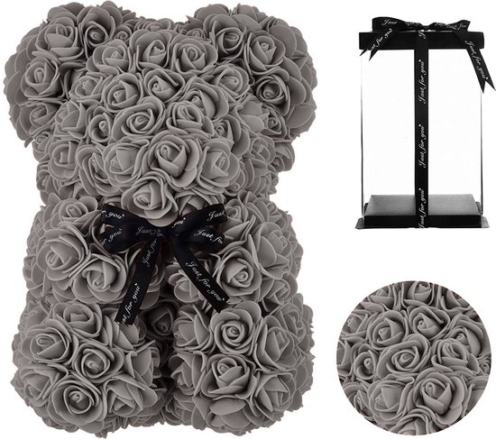 Rozen beer Grijs Incl. Gift Box | 25 cm | Valentijnsdag cadeau | Moederdag | Roos | Cadeau | Bloem | Verjaardag | Jubilea | Cadeau Voor haar | Valentijn | Rozenbeer