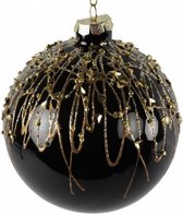 kerstbal Kelly 8 cm glas zwart/goud