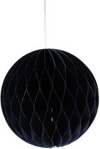 kerstbal 15 cm papier donkerblauw/zilver