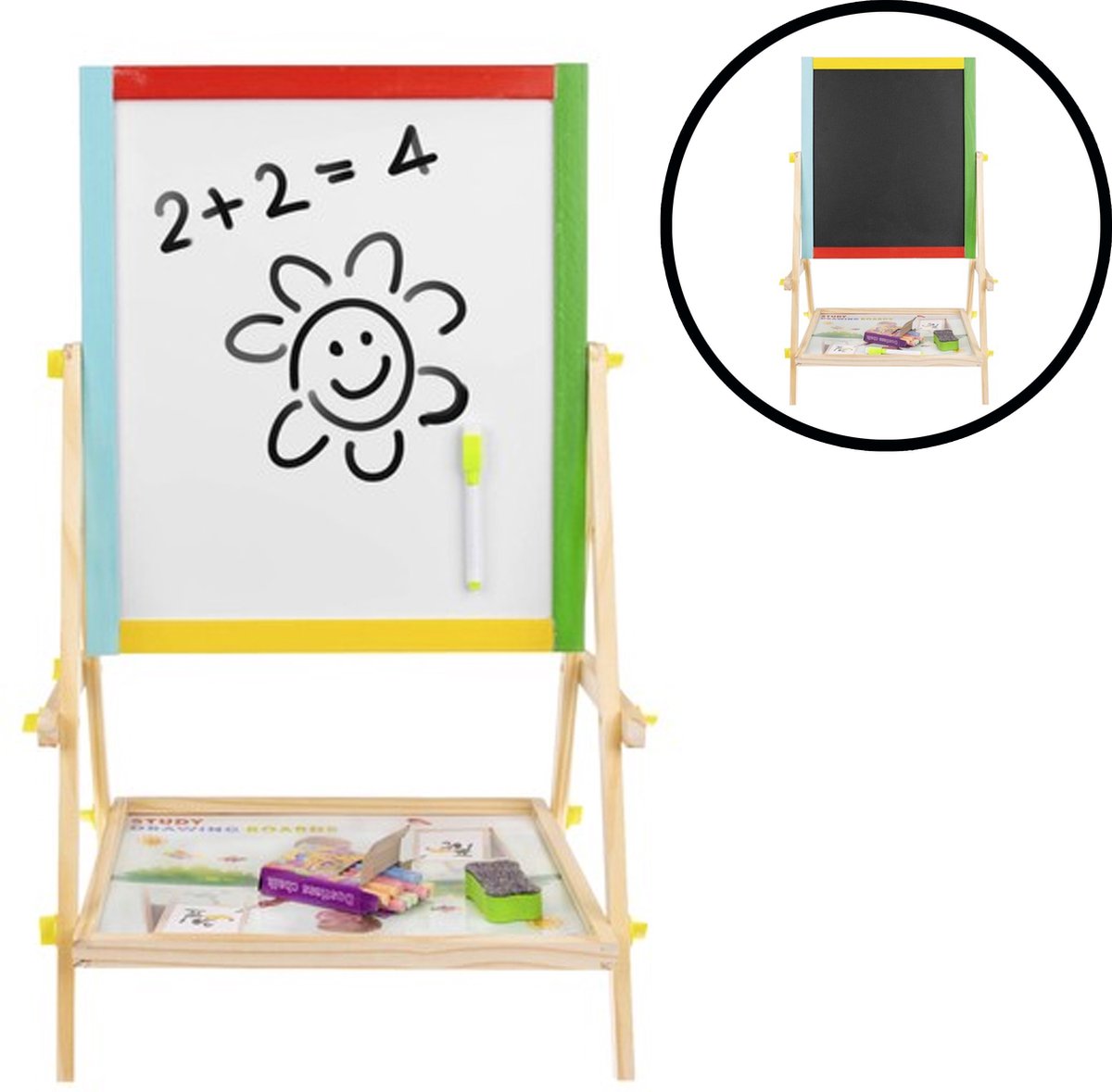 Staand Krijtbord en Whiteboard in 1 – met Krijt Wisser en Stift – Schoolbord  voor... | bol.com