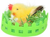 decoratie nestje met kip 14x6 cm groen/geel