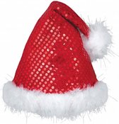 kerstmuts Glitter 35 x 33 cm polyester rood/wit
