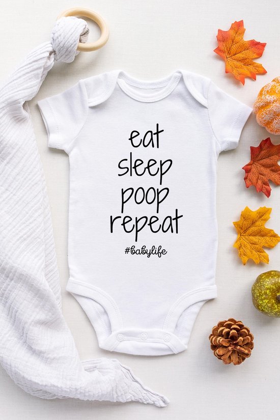 100% Katoenen Romper Geluk Zit In Een Klein Rompertje Unisex Katoen Wit Zwart Maat 62 68