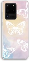 Case Company® - Samsung Galaxy S20 Ultra hoesje - White butterfly - Soft Cover Telefoonhoesje - Bescherming aan alle Kanten en Schermrand