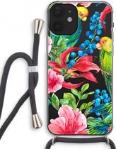 Case Company® - iPhone 12 mini hoesje met Koord - Papegaaien - Telefoonhoesje met Zwart Koord - Extra Bescherming aan alle Kanten en Over de Schermrand
