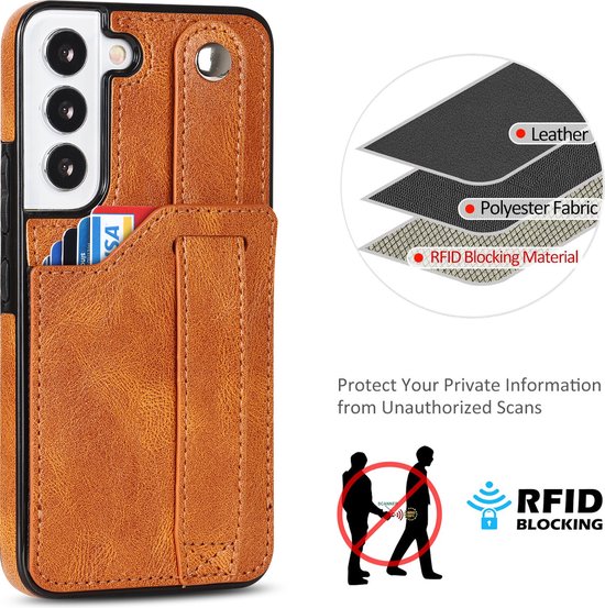 Coque Samsung Galaxy S22 Plus | Couverture verso | Étui en cuir | Porte-cartes | Brun cognac