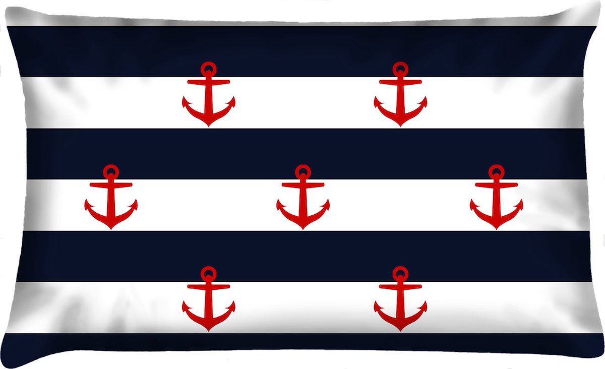Sierkussen - Buitenkussen Hollands Glorie Waterafstotend Bootkussen Streep Ankers - Multicolor - 60 Cm X 40 Cm