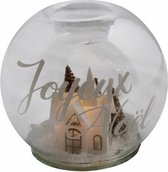 kaarshouder Joyeux Noel led 12 cm glas transparant