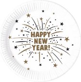 feestborden Happy New Year 23 cm karton wit 8 stuks