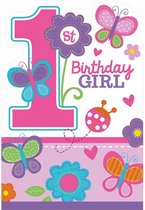 uitnodigingen met envelop 1 jaar Birthday meisjes 8 stuks
