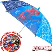 Paraplu Spiderman + stickers | Kleurige grote kinderparaplu Ø86cm jongens | Spider-man blauw US06