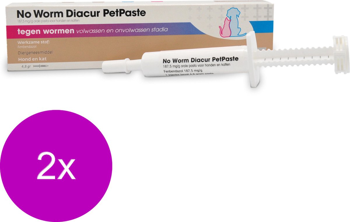 No Worm Diacur Petpaste Hond En Kat - Anti wormenmiddel - 2 x 4.8 g