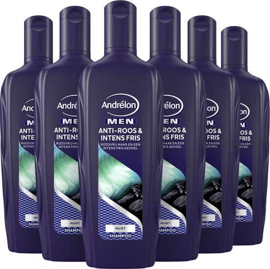 Andrélon Men Shampoo voor roosvrij haar en een intens fris gevoel Anti-Roos & Intens Fris verrijkt met munt 6 x 300 ml