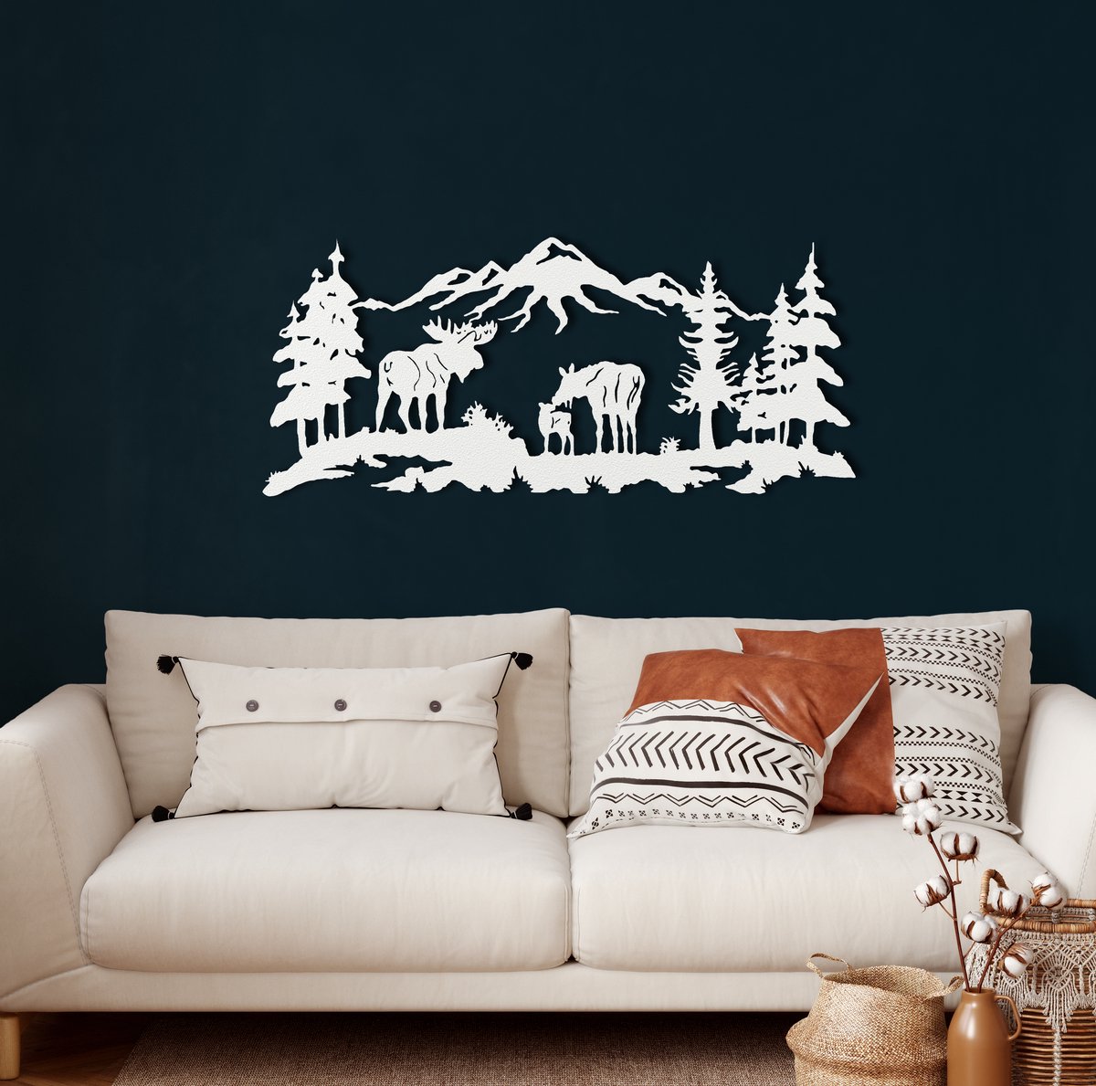 Wanddecoratie |Eland /Moose | Metal - Wall Art | Muurdecoratie | Woonkamer |Wit| 117x51cm