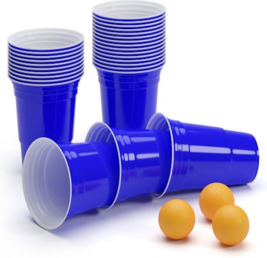 BeerCup Williams Blue Party Beer Pong - Drankspel - 50 x party bekers - 473 ml - 3x bal