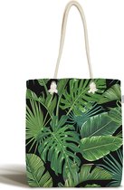 Schoudertas dames met rits - Palmbladeren op zwart - Canvas 45x50 - Strandtas - Shopper tas - Dames tassen - Zomer - Hobby