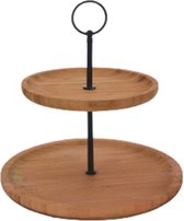 Luxe etagere 2 verdiepingen RAJEZ - Lichtbruin / Zwart - Metaal / Hout - H 23,5 cm - Koekjesschaal - Hapjesschaal - Serveerschaal - Schaal