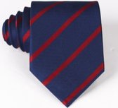 Blauwe stropdas met rode strepen - 8cm breed - stropdassen kopen