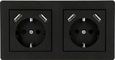 Proventa DUO Inbouw Stopcontacten met 2 x 2 USB A snelladers - Universeel - Zwart