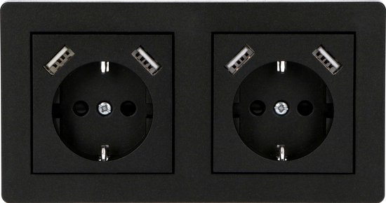 Proventa DUO Inbouw Stopcontacten met 2 x 2 USB A snelladers - Universeel - Zwart